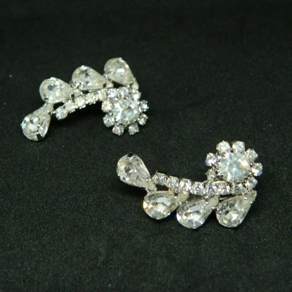 Silver Tone Clear Rhinestone Art Deco Style